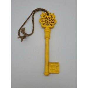 Victorian Master Door Skeleton Key Cast Iron 12" Decorative Vintage Yellow